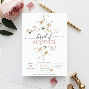 Boho Wildflowers Bridal Shower Invitation Template, Wildflower Bridal Shower, Botanical Garden Flowers, Boho Bridal Shower Invite, Download