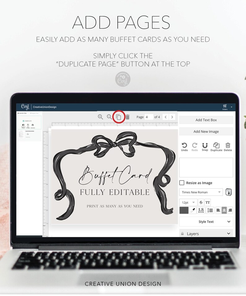 Black Bow Minimalist Buffet Card Template, Food Label, Modern Wedding