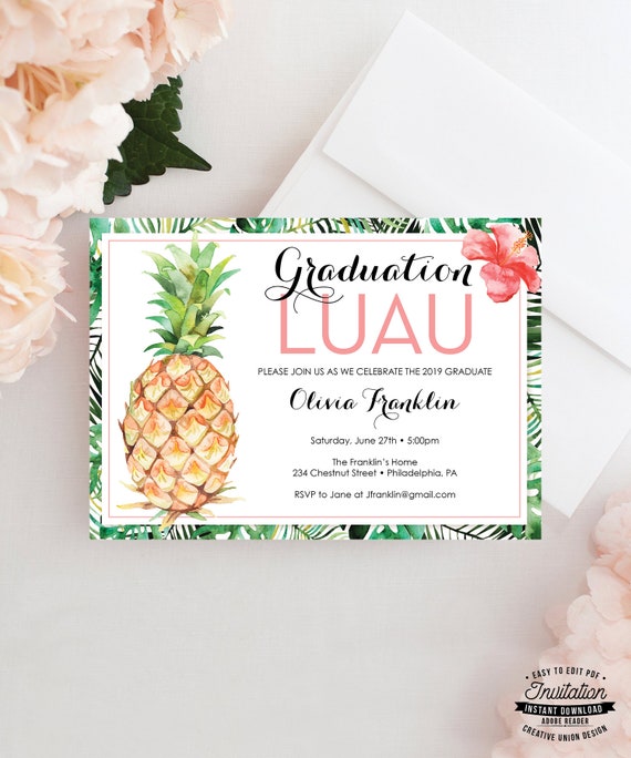 Luau Graduation Party Invite Graduation Invitation Pineapple Tropical Graduation Invite luau-graduation-party-invite-graduation-invitation-pineapple-tropical-graduation-invite