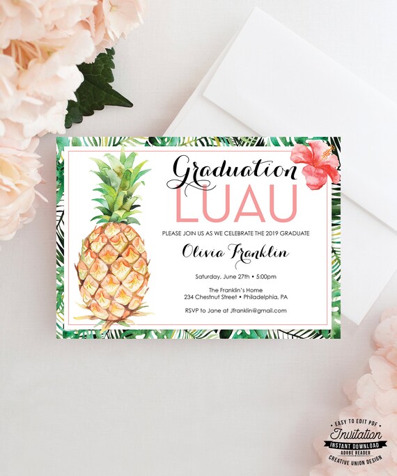 Luau Graduation Party Invite Graduation Invitation Pineapple 