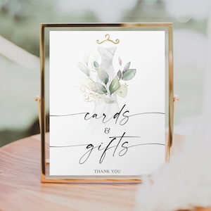 Enseigne pour cartes et cadeaux, décoration de shower de mariage, enseigne de table cadeau, shower de couple pour mariage, jeu de brunch de la mariée, aquarelle de verdure, robe de mariée