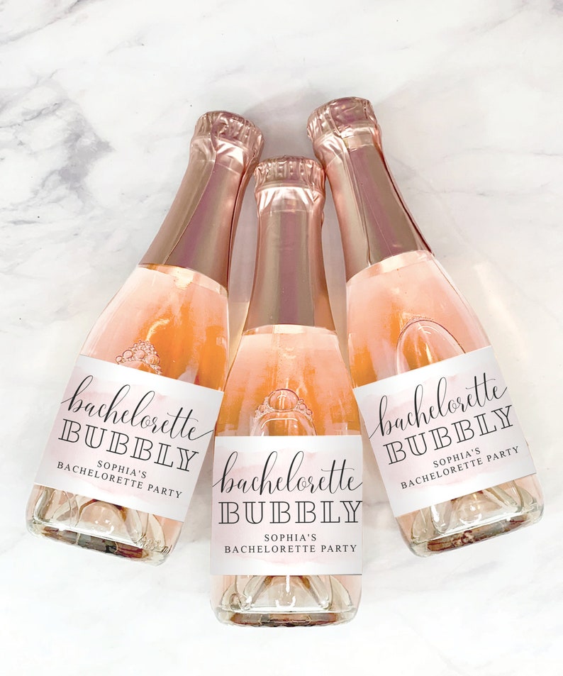 Bachelorette Party Mini Champagne Labels, Printable Editable Champagne Labels, Party Decorations, Bachelorette Bubbly, Blush image 1