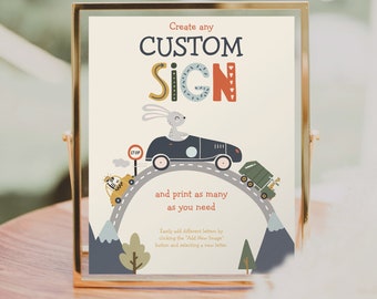 Editable Custom Sign Template, Race Car Birthday Party Sign, Favors, Gifts and Cards, Printable Table Signs, Fast One, 1st Birthday, Boy