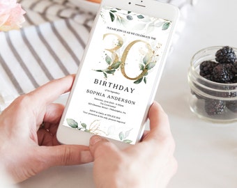 Digital Birthday Dinner Invitation Template, Any Age, Birthday Party Invite, Electronic, Editable, Text, Watercolor Greenery, Boho Botanical