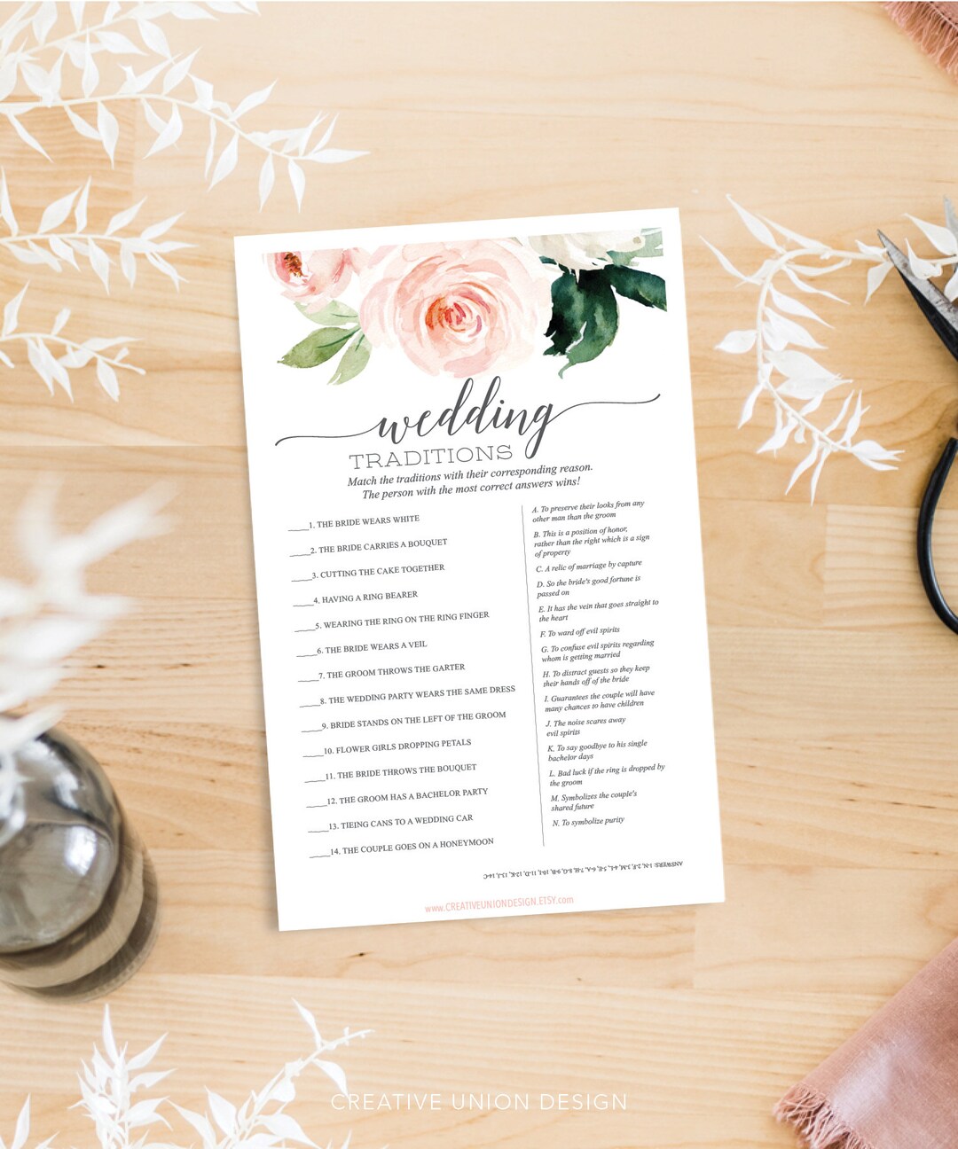 Wedding Traditions Bridal Shower Game, Bridal Shower Games Printable, Wedding Shower Games