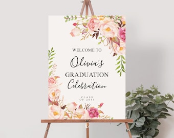Editable Graduation Party Welcome Sign, Graduation Welcome Sign 2024 Template, Printable Graduation Decorations, Antique Rose, Roses, Rustic