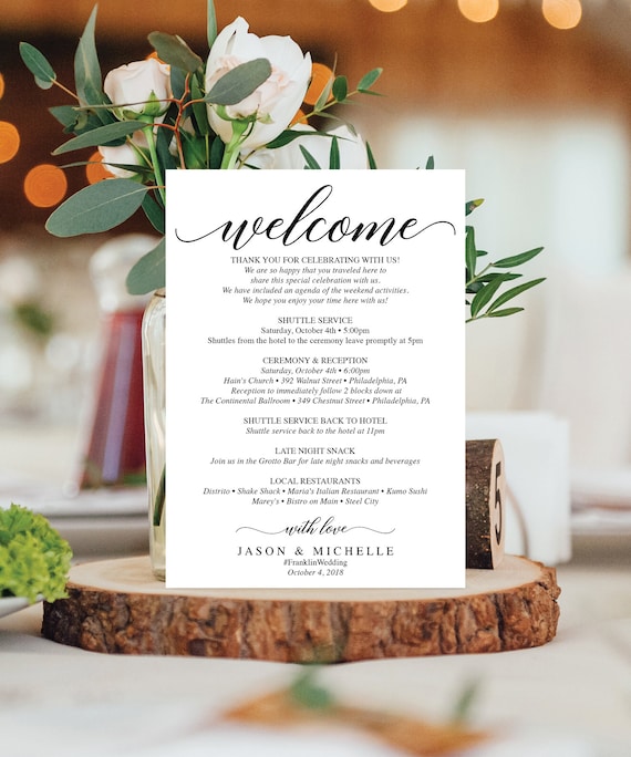 DIY Wedding Typography Welcome Bag Things to do Note Instant Download Activities note Printable itinerary Editable Template