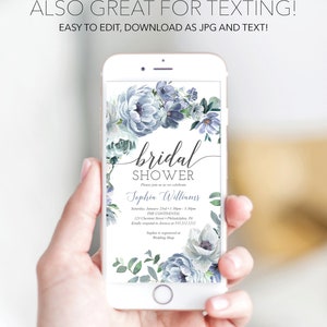 Dusty Blue Bridal Shower Invitation Template, Printable Editable Invite ...
