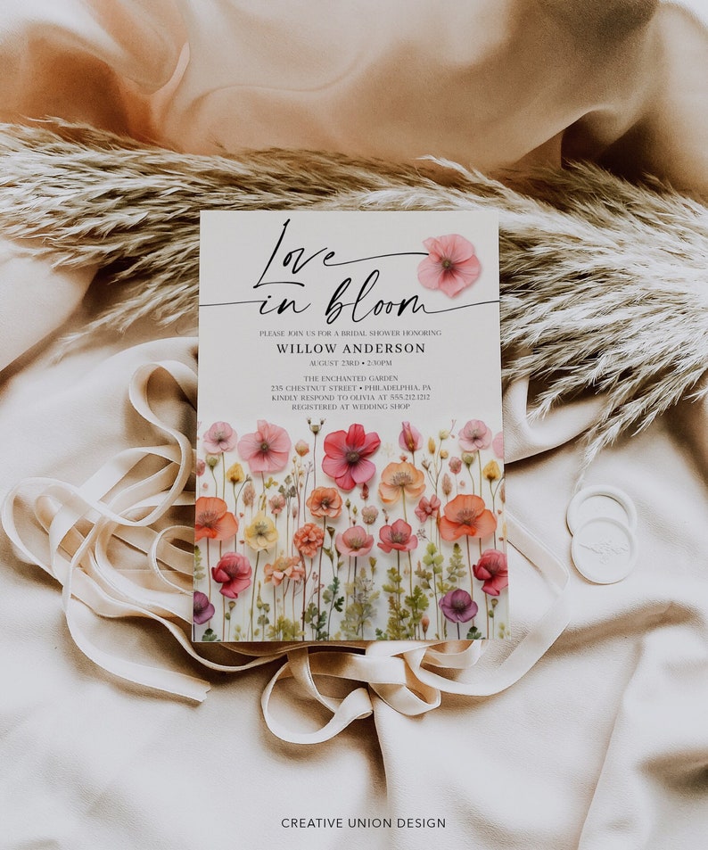 bohemian invitation,bohemian shower, boho bridal shower, boho shower invite, bridal invitation, bridal shower, bridal shower invite, diy invitation, floral bridal shower, shower invitation, wildflower, wildflower invite, Flowers, Colorful,