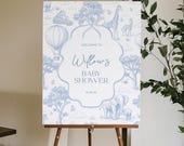 Toile De Jouy Blue Baby Shower Welcome Sign Template Printable Boy Baby Shower Welcome Sign Chinoiserie Safari Baby Shower Decor Blue Baby