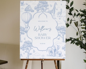 Toile De Jouy Blue Baby Shower Welcome Sign Template Printable Boy Baby Shower Welcome Sign Chinoiserie Safari Baby Shower Decor Blue Baby