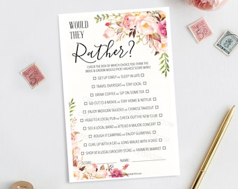 Would They Rather Game Bridal Shower Game - Antique Rose Bridal Shower Game - Wedding Shower - Floral - Print at Home - Instant Download