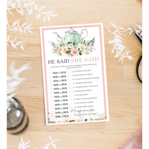 Tebjudning Han sa hon sa Möhippa-spel, Möhippa-spel, Bröllopsdusch-spel, Direktnedladdning, Tekanna, Möhippa-tebjudning