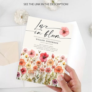 Love In Bloom, Wildflower Bridal Shower Invite Template, Flower Stems, Printable Bridal Shower Invitation, Instant Download, Colorful Flower image 9