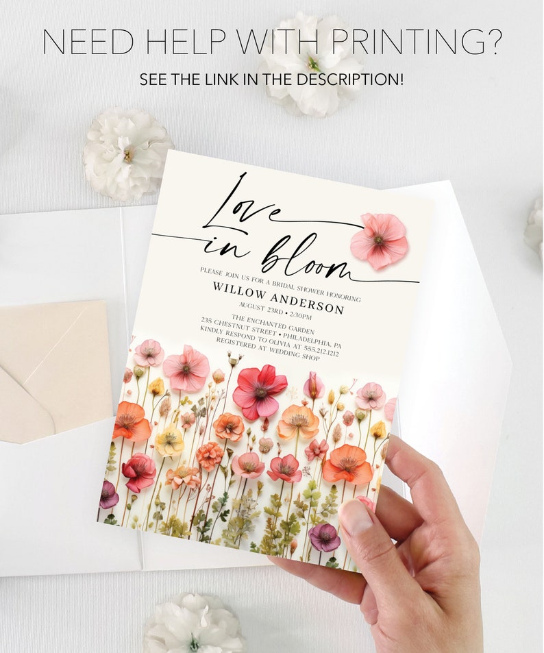 Love In Bloom, Wildflower Bridal Shower Invite Template, Flower Stems, Printable Bridal Shower Invitation, Instant Download, Colorful Flower image 9