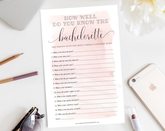 How Well Do You Know The Bachelorette - Bachelorette Party Game - Bachelorette Games - Hen - Instant Download - Pink - Blush Bachelorette