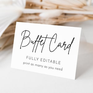 Modern Minimalist Buffet Card Template, Food Label, Wedding Buffet Printable, Bridal Shower Decor, Party Food, Script, Instant Download,