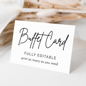 Modern minimalistisch buffetkaartsjabloon, voedseletiket, afdrukbaar bruiloftsbuffet, decor vrijgezellenfeest, feestmaaltijd, script, instant download,