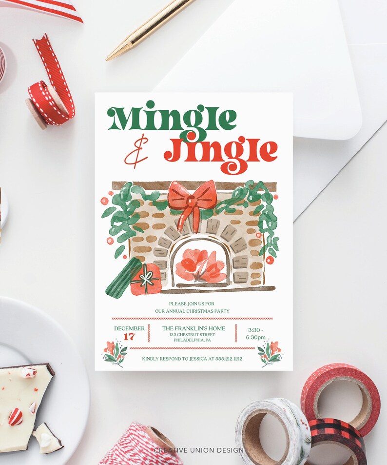 Jingle &amp; Mingle Holiday Party Invitation Template Christmas - Etsy