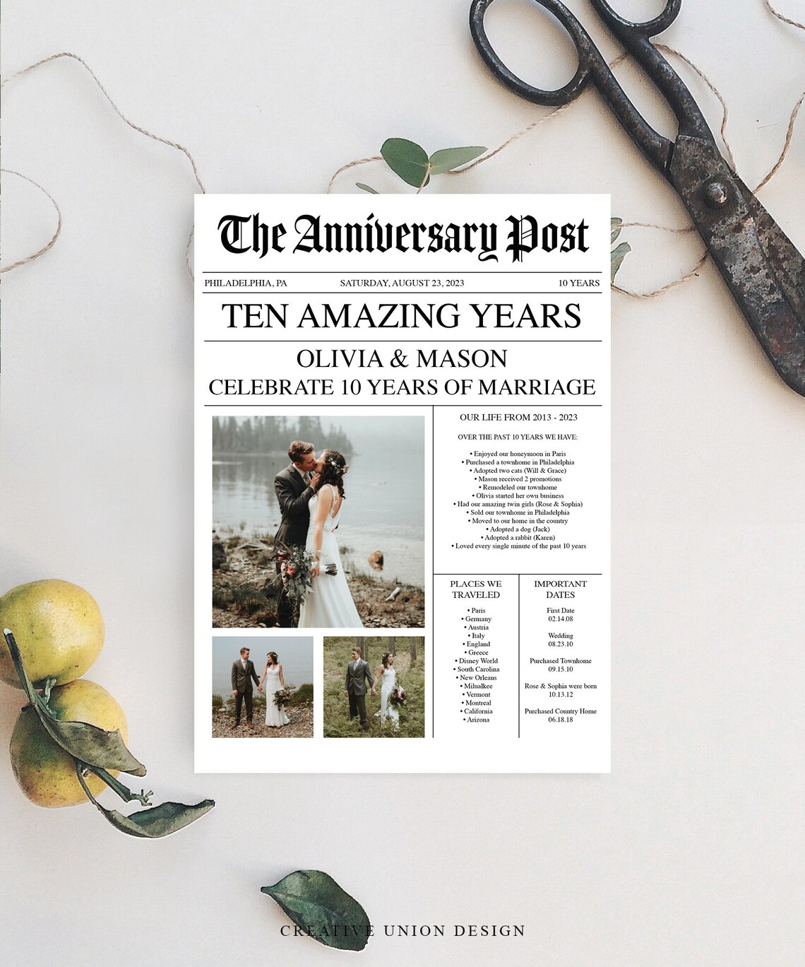 Newspaper Anniversary Announcement Template Anniversary Gift Etsy