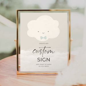 Modèle d'enseigne personnalisé modifiable, enseigne de baby shower personnalisée, cadeaux, cadeaux et cartes, enseignes de table imprimables, baby shower de nuage mignon, nuages
