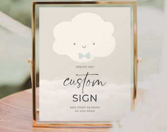 Editable Custom Sign Template, Custom Baby Shower Sign, Favors, Gifts and Cards, Printable Table Signs, Cute Cloud Baby Shower, Clouds