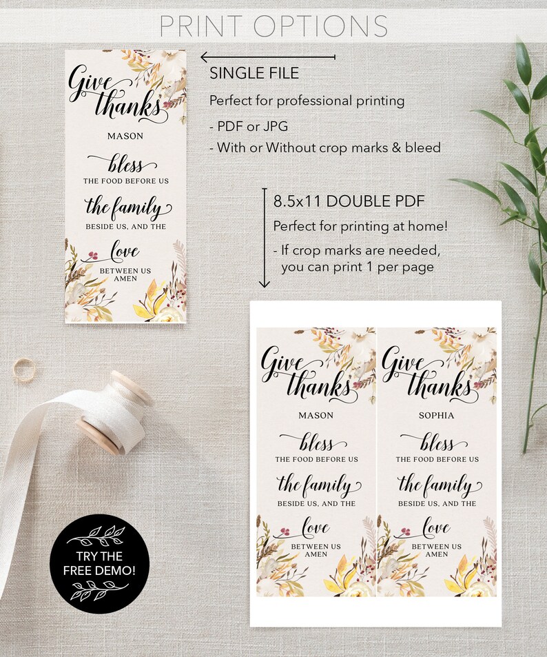 Rustic Give Thanks Place Card Thanksgiving Prayer - Etsy
