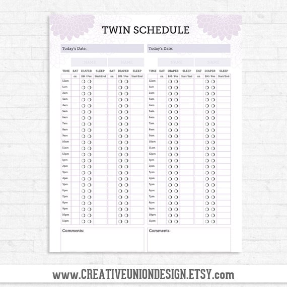 Instant Download Twin Feeding Schedule Baby Feeding | Etsy