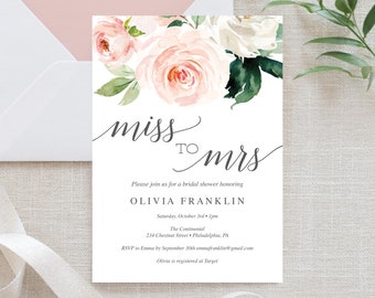 Bridal Shower Invitation - Miss to Mrs - Bridal Shower Invite - Editable Printable Invite -Instant Download - Blushing Blooms