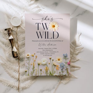 Two Wild 2nd Birthday Party Invitation Template, Little Wildflower, Printable Second Birthday Invite, Instant Download, Colorful, Wildflower