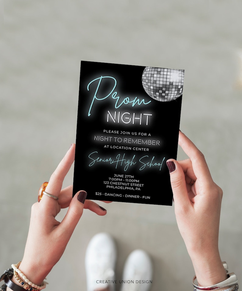 Whimsy Prom Invite Neon Prom Party Invite Template, Prom Invitation, Disco Prom Party ...