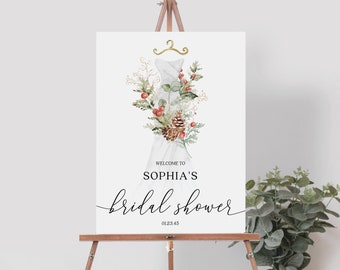 Editable Wedding Welcome Sign Template, Welcome Wedding Printable, Wedding Decor, December Wedding, Download, Elegant Watercolor Christmas