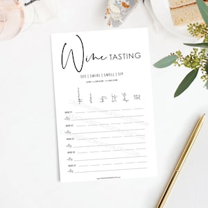 Tarjeta de cata de vinos, Noche de cata de vinos, Hoja de calificación y cartel de cata de vinos imprimible, Juegos imprimibles, Despedida de soltera, Despedida de soltera con vino