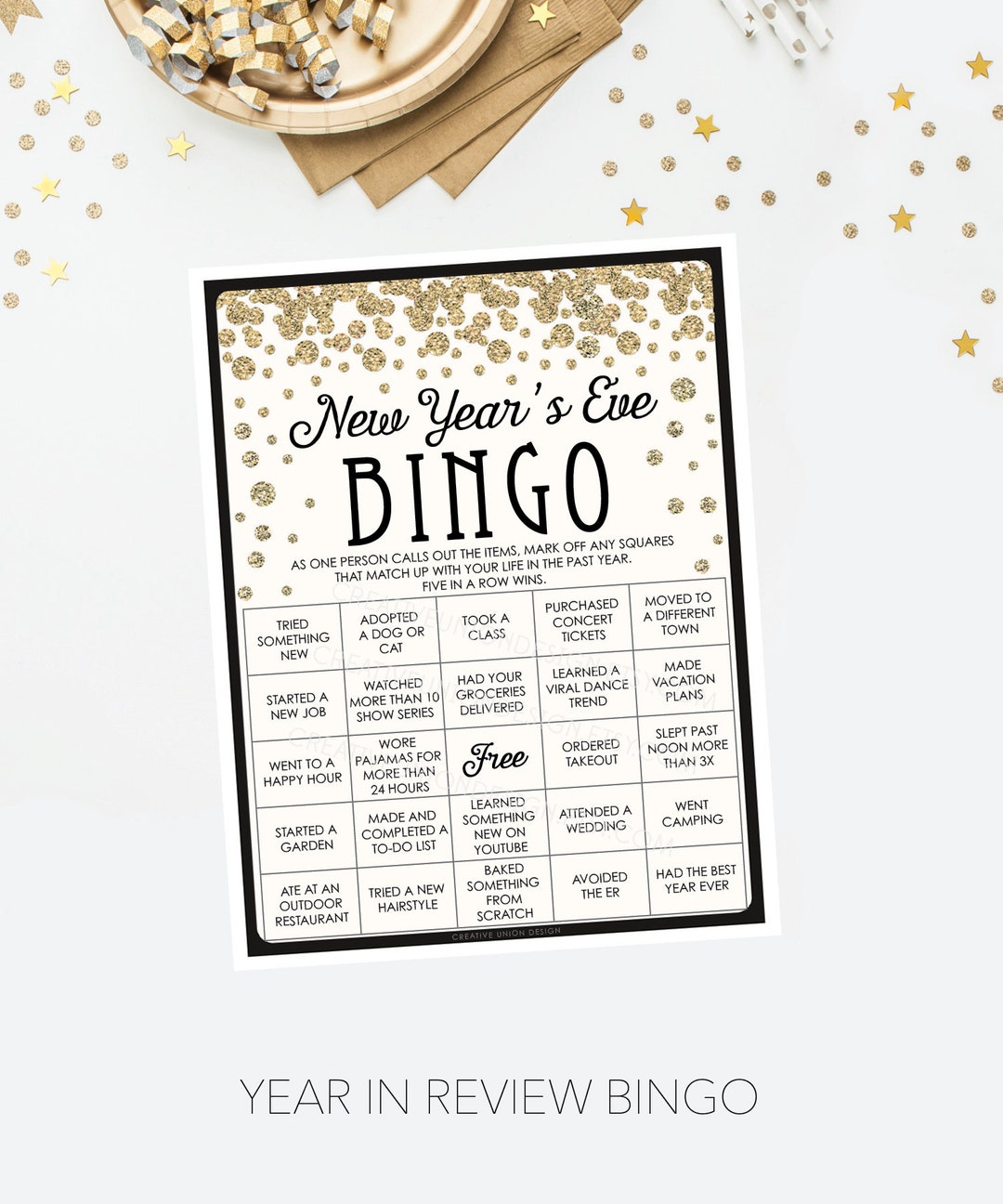 New Years Eve Bingo Game, Year in Review, Funny New Years Eve Party ...