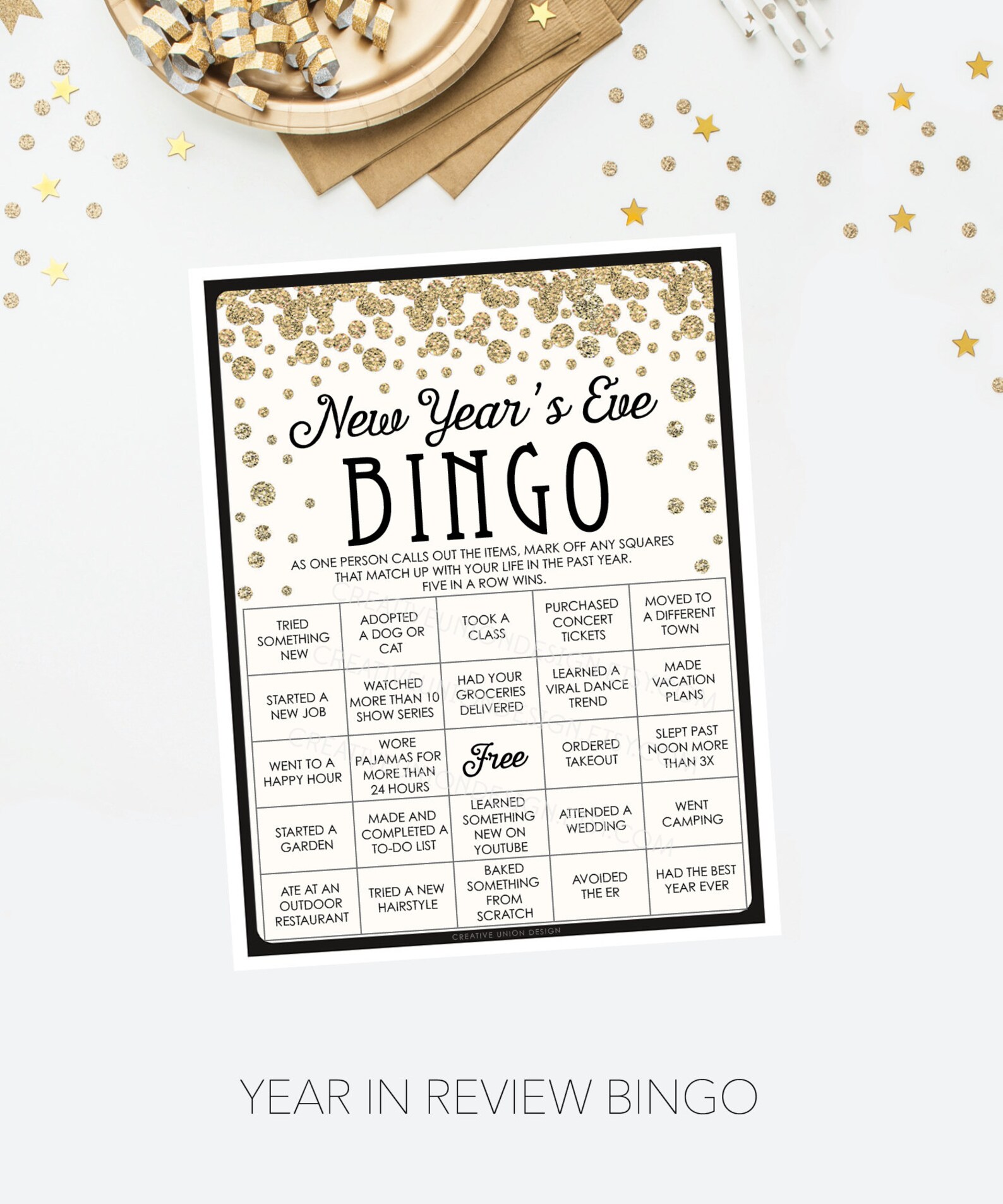 New Years Eve Bingo Game, Year in Review, Funny New Years Eve Party ...
