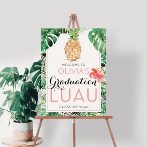 Tropical Graduation Luau Welcome Sign Template, Graduation Party Welcome Sign, Graduation Decorations 2025, Pineapple, Graduation Welcome