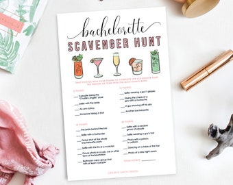 Bachelorette Scavenger Photo Hunt, Bachelorette Party Game, Bachelorette Activity, DIY, Hen Party, Instant Download, Vintage Cocktails