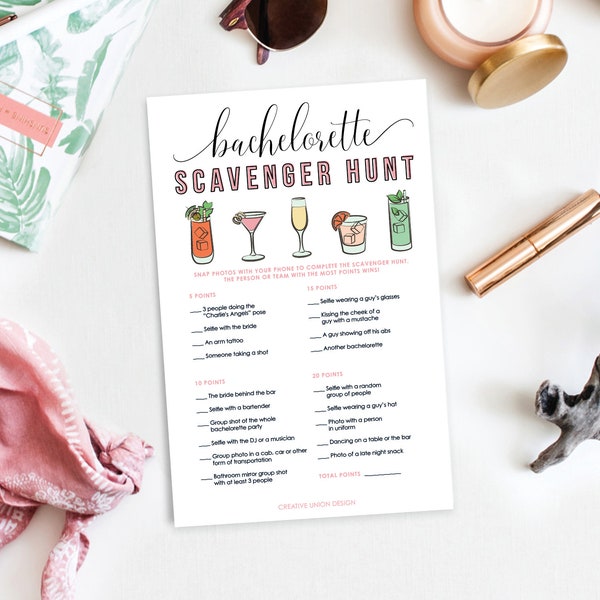 Bachelorette Scavenger Photo Hunt, Bachelorette Party Game, Bachelorette Activity, DIY, Hen Party, Instant Download, Vintage Cocktails