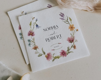 PRINTED & FREE SHIPPING Custom Cocktail Napkins |  Engagement Party Decor | Personalized Wedding Napkins | Wildflower Field | Party Decor