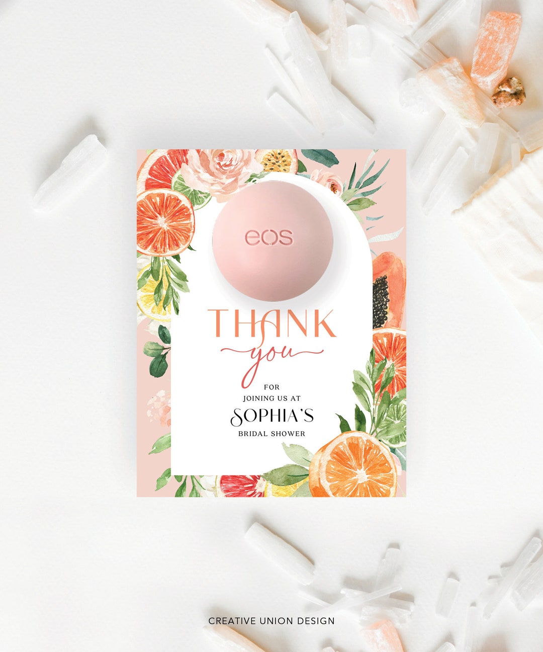 Citrus EOS Lip Balm Bridal Shower Favors Template, Personalized, Bachelorette Party Favor, Lip