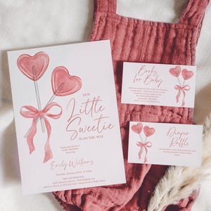 Little Sweetie Girl Baby Shower Invitation Set Template, Printable Editable, Thank You Card, Diaper Raffle, Books For Baby, Valentine Candy