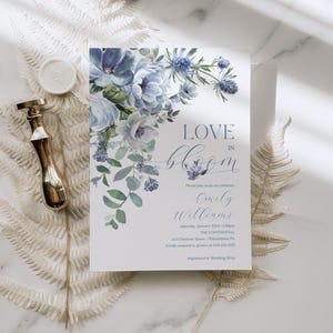 Love In Bloom, Something Blue Bridal Shower Invite Template, Blue Floral, Printable Bridal Shower Invitation, Blue Bridal, Boho Bridal