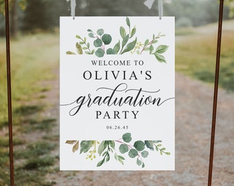Editable Graduation Party Welcome Sign, Greenery Welcome, Grad Party, Editable, Graduation Decorations, Instant Download, Garden Greens