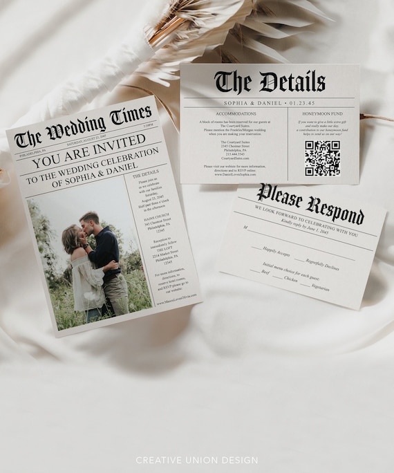 Newspaper Wedding Invitations Template Fully Editable Unique - Etsy