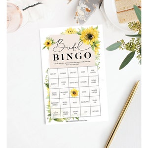 Juego de bingo para despedida de soltera con girasoles: 60 hojas de juego únicas: juego de despedida de soltera: bingo para novias: descarga instantánea: Sunflower Garden