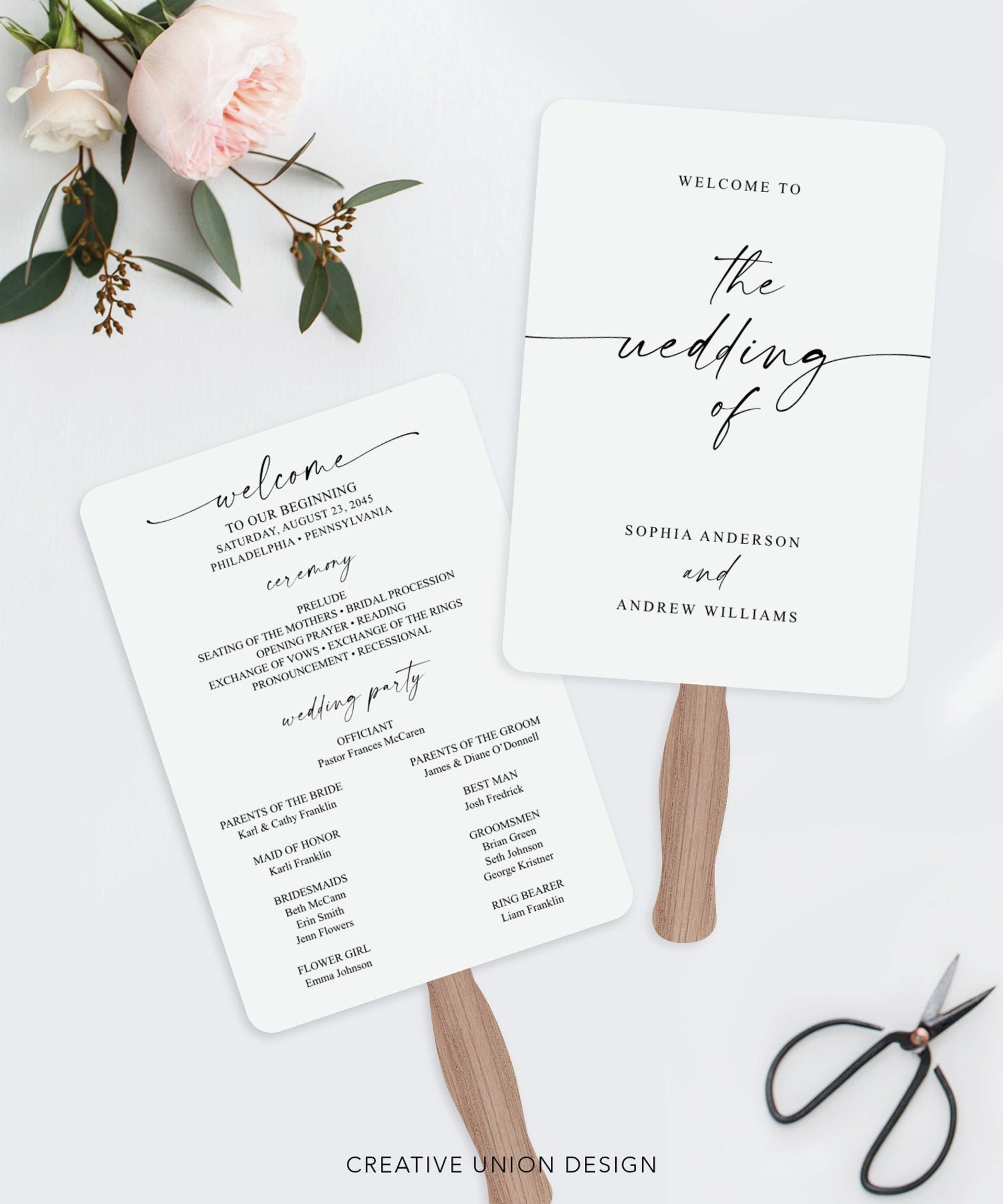 Minimal Wedding Program Fan Template, Bohemian Script Printable Program ...