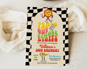 Peace Out Single Digits Birthday Party Invite Template, Boy Birthday Invitation, Far Out, 10th Birthday Invite, Retro Birthday, Hippie, DIY