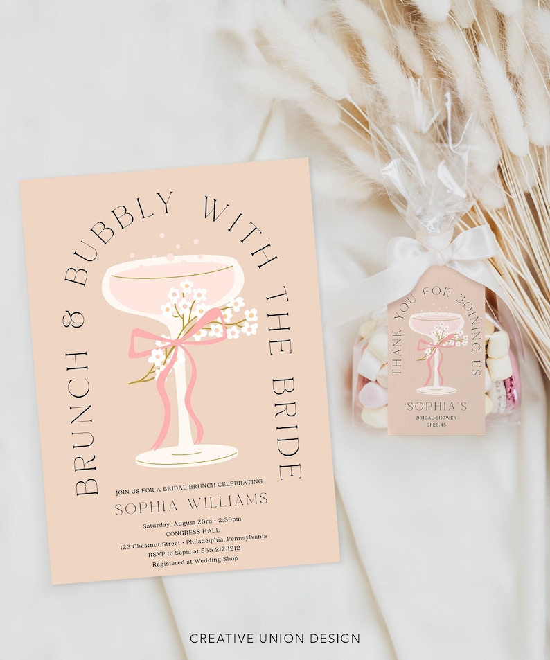 bridal invitation, bridal shower invite, floral invitation, champagne invitation template, shower invitation, shower wildflower, brunch and bubbly, pink champagne, champagne bridal shower, spritz, rose, modern bridal shower, beige, bestseller