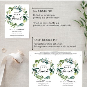 Baby Shower Invitation Baby Brunch Invite Editable Printable Invite Brunch Baby Shower Invites Instant Download Garden Greens image 4