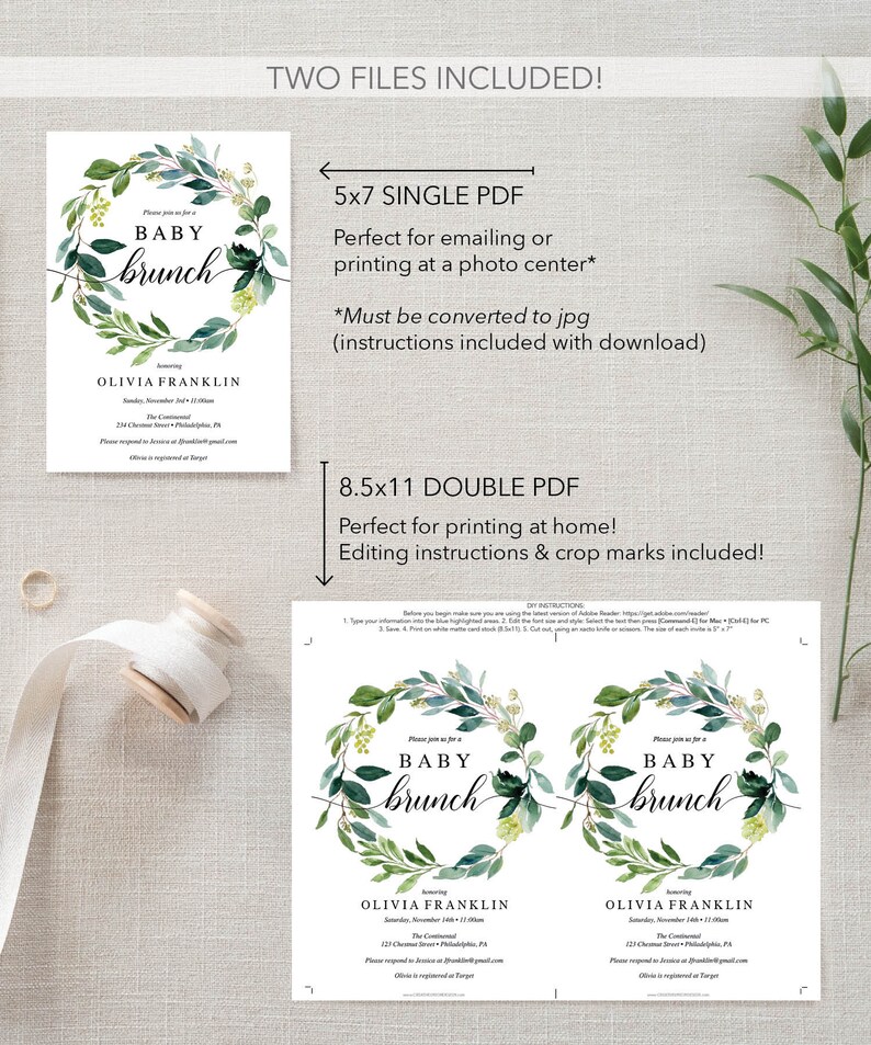 Baby Shower Invitation Baby Brunch Invite Editable Printable Invite Brunch Baby Shower Invites Instant Download Garden Greens image 4